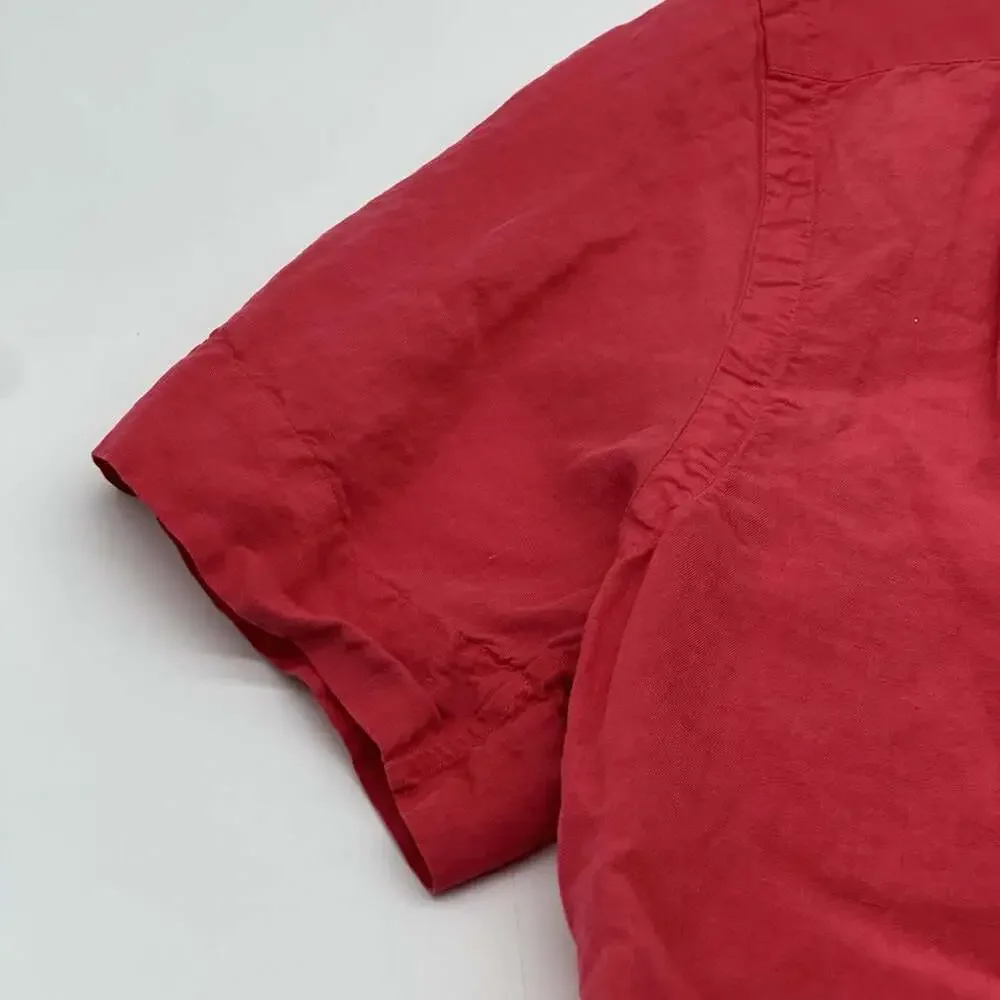 Polo Ralph Lauren Size Large Red Linen Silk Blend Short Sleeve Button Up Shirt
